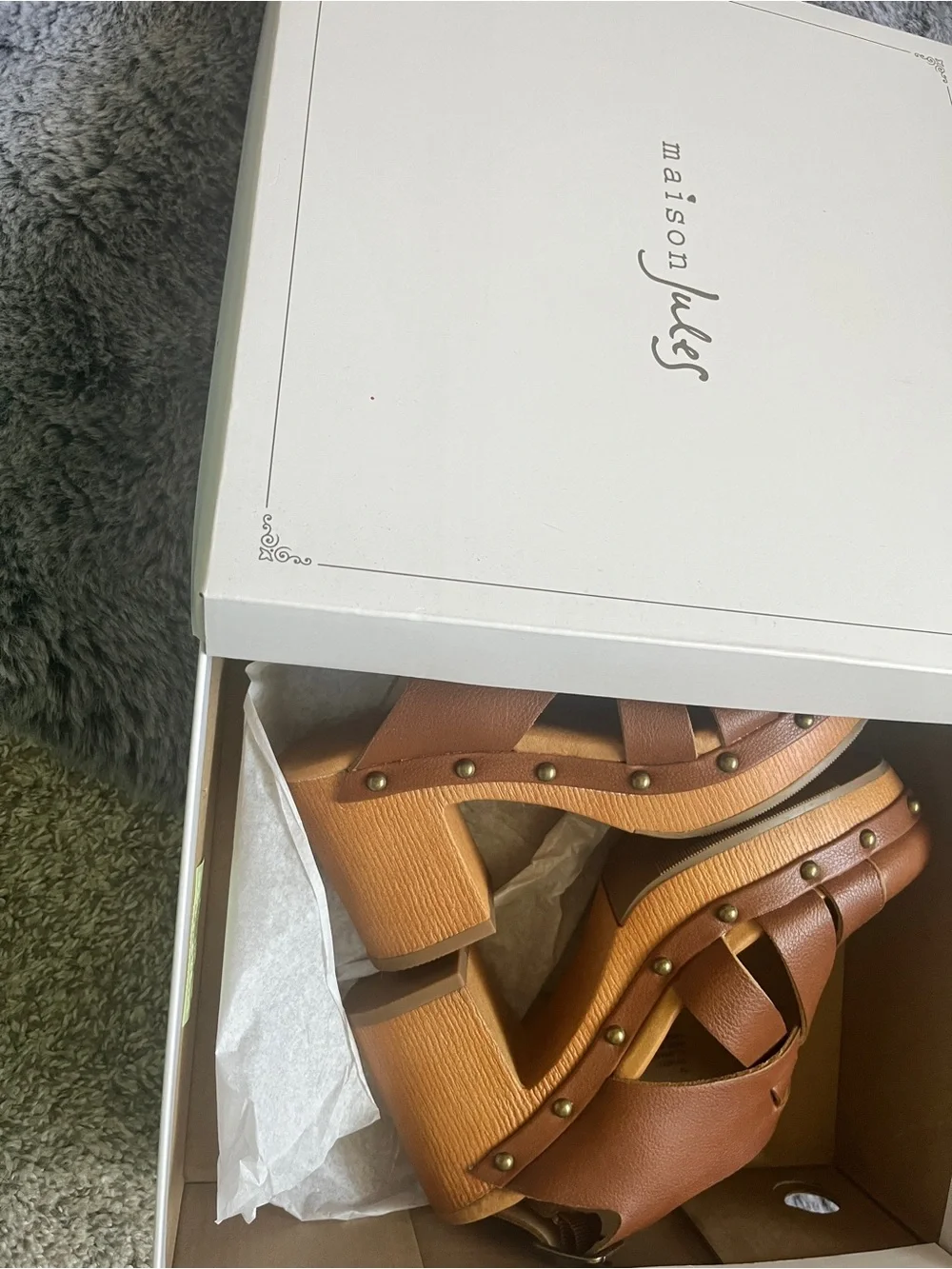 Maison Jules Brown Studded Platform Sandals